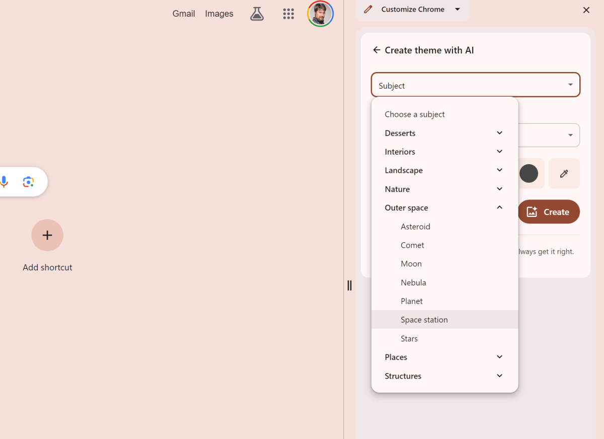 Google Chrome experimental AI themes