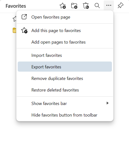 Microsoft Edge favorites export