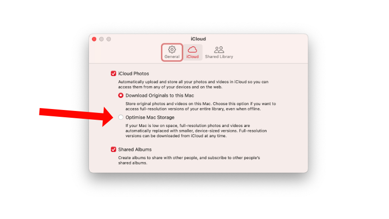 Optimise storage setting on Mac