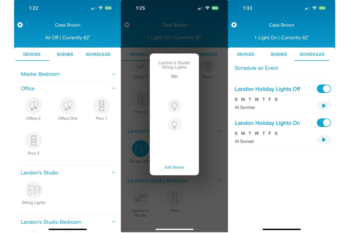 Lutron Caséta Wireless app screenshots