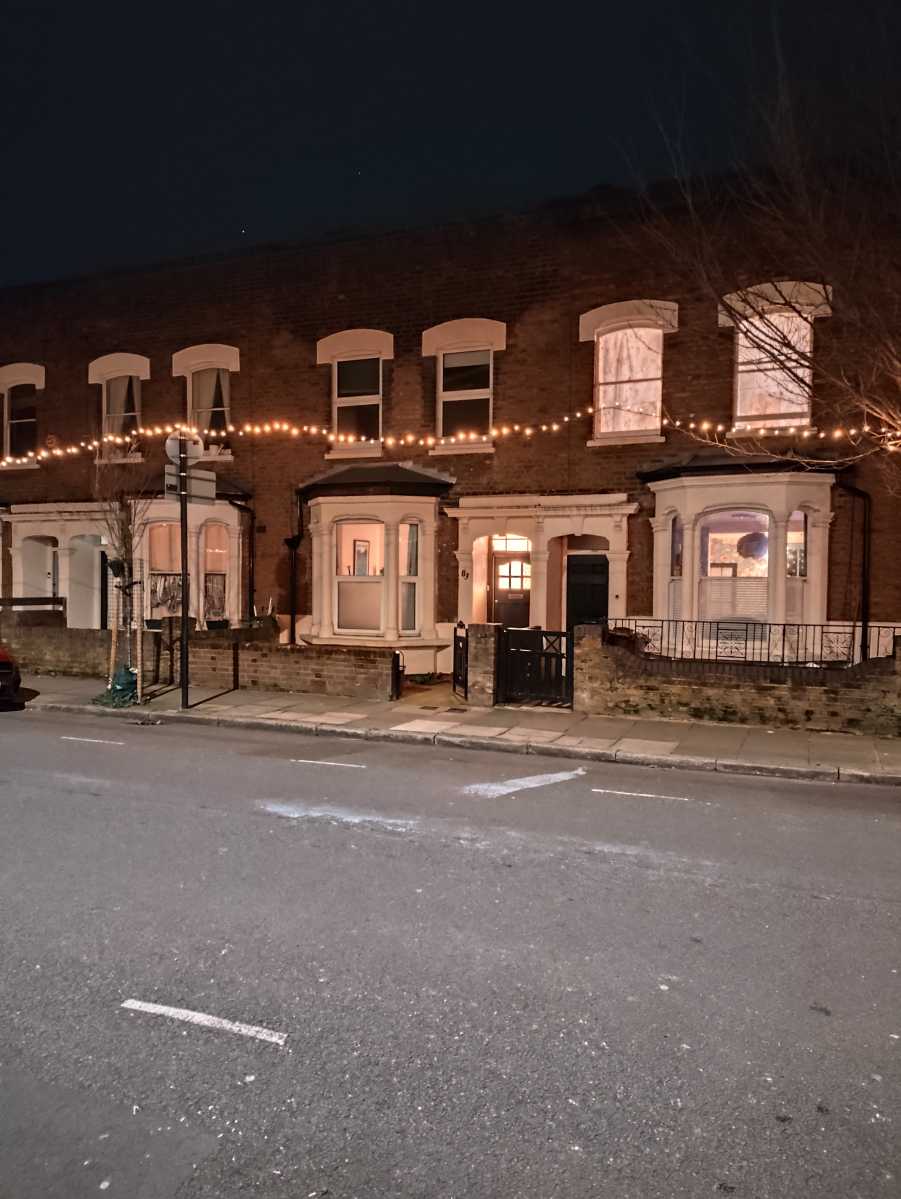 Street at night with fairy lights 