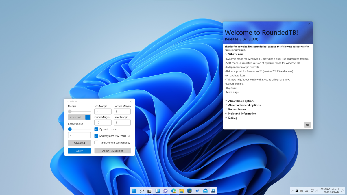 RoundedTB margins