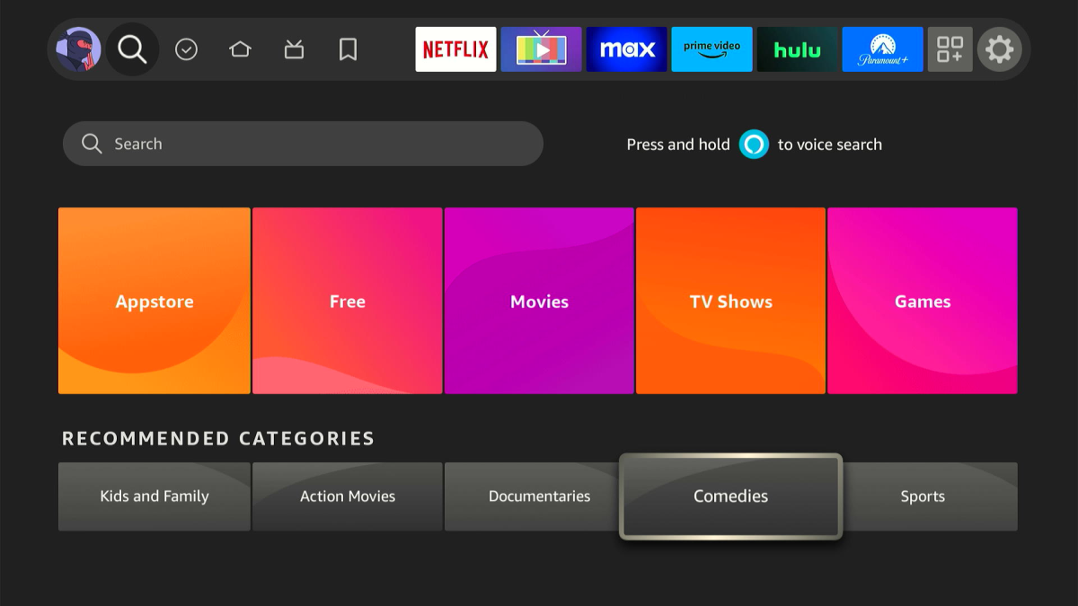 The search menu on Fire TV