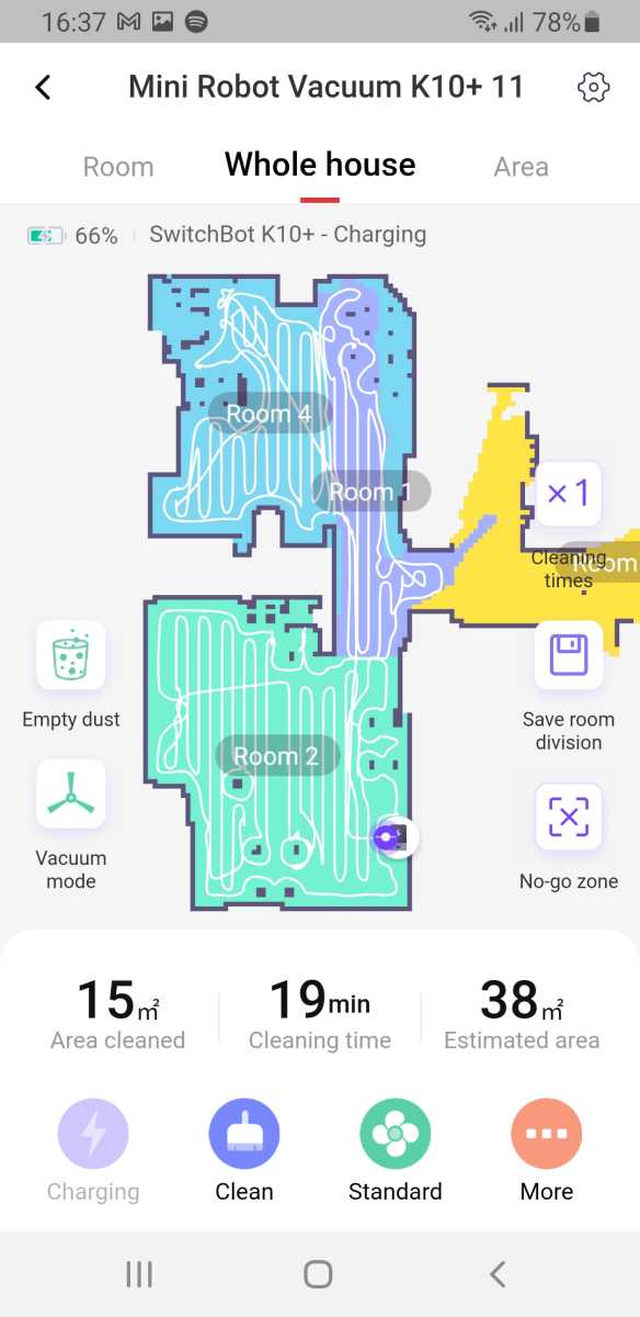 A screenshot of the Switchbot K10+ map of a cleaning area 