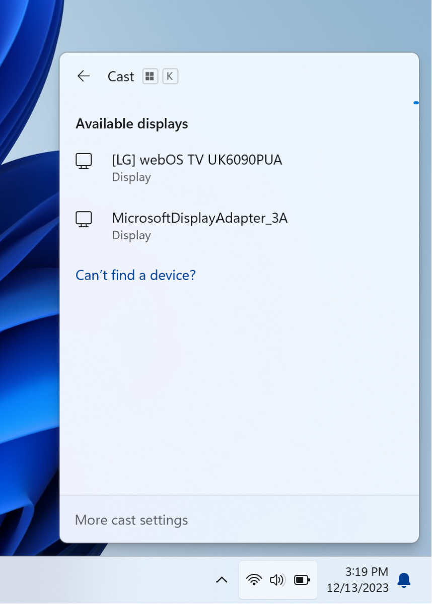 Windows 11 Canary Build 26040 screen casting
