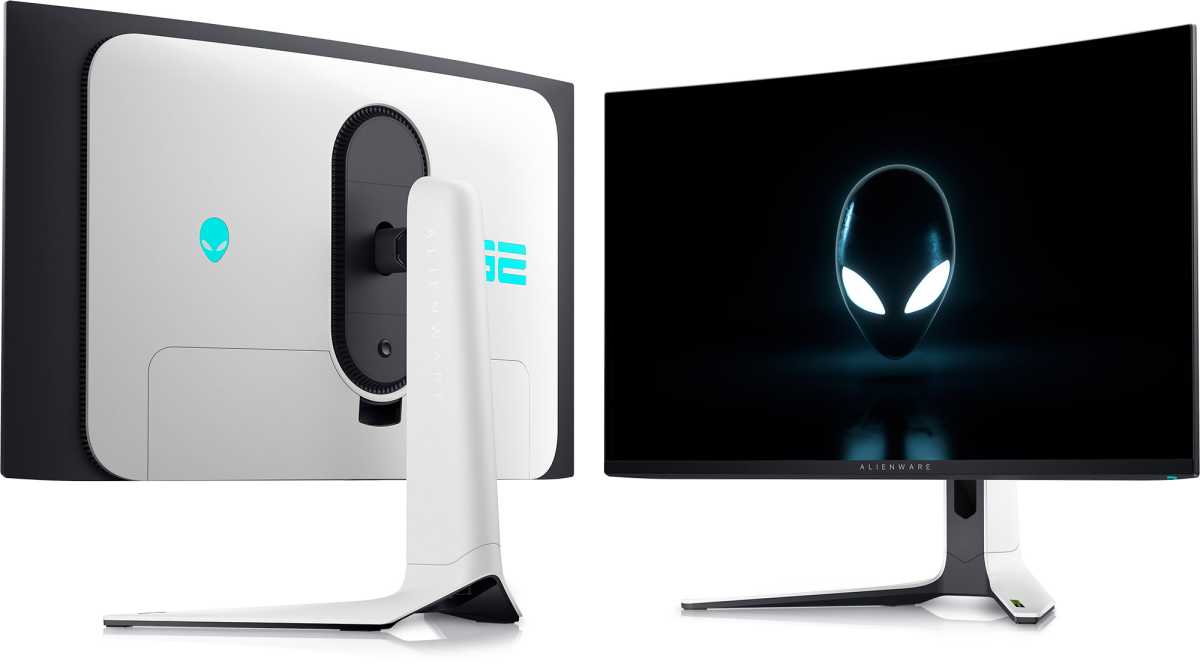 Monitor Alienware OLED de 32 pulgadas frontal y trasero