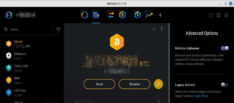 Ein typisches Crypto-Wallet: Exodus