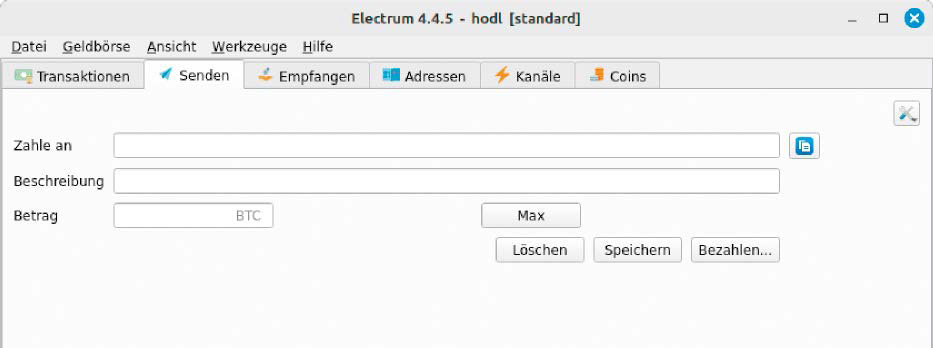 Nicht hübsch, aber flexibel: Die Wallet „Electrum“ ist in der Sicherheitsdistribution Tails bereits vorinstalliert.