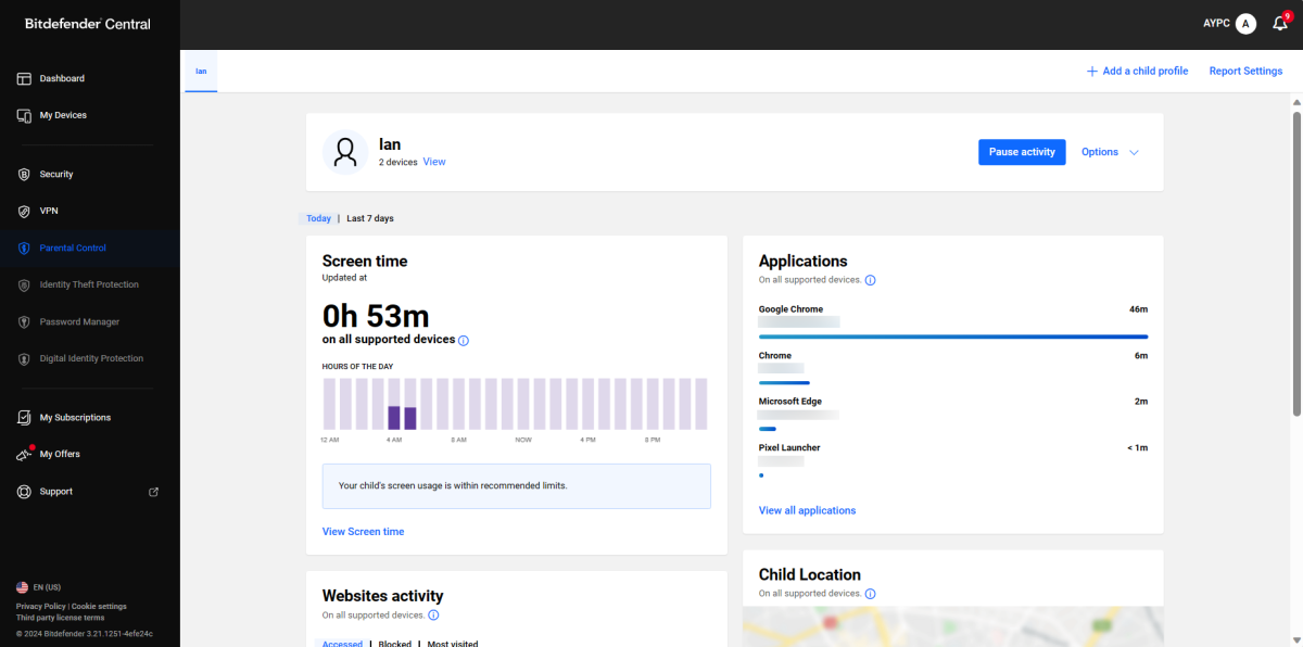 Parental controls in Bitdefender Central