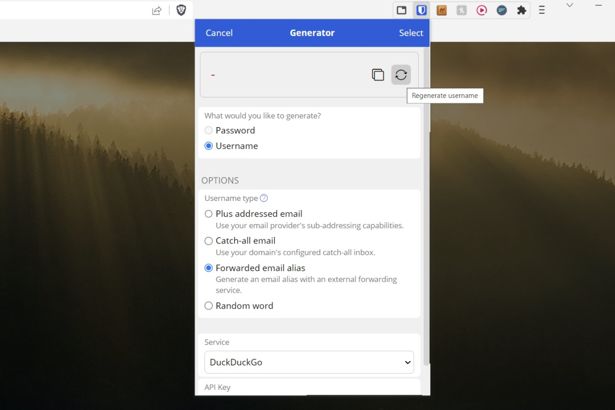 Generating a fresh email address in Bitwarden with DuckDuckGo