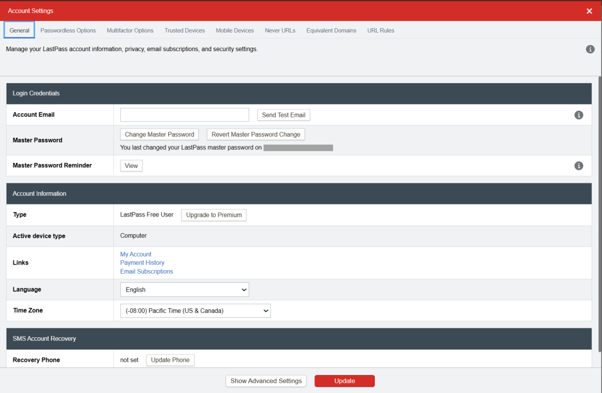 Configuración de la cuenta LastPass