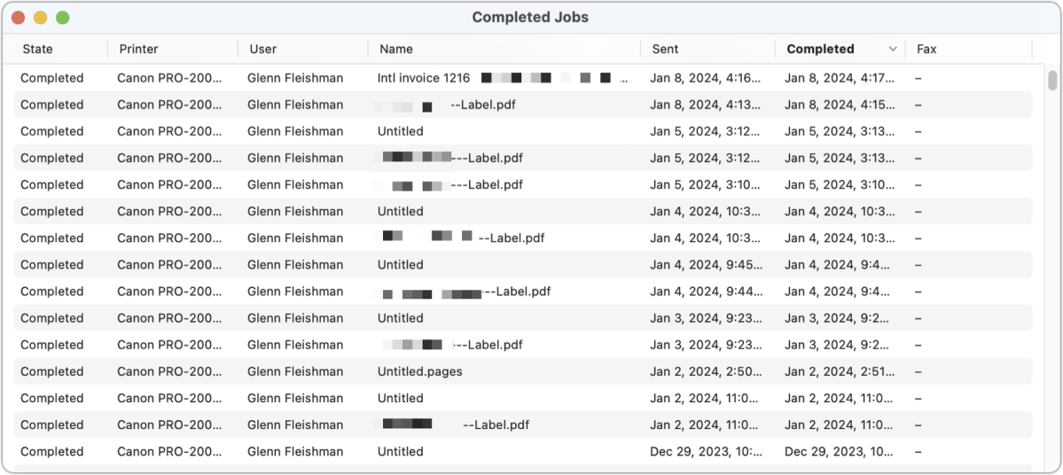 macOS Completed Jobs