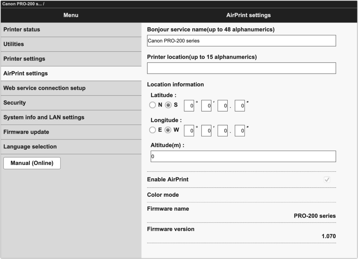 Canon printer web settings