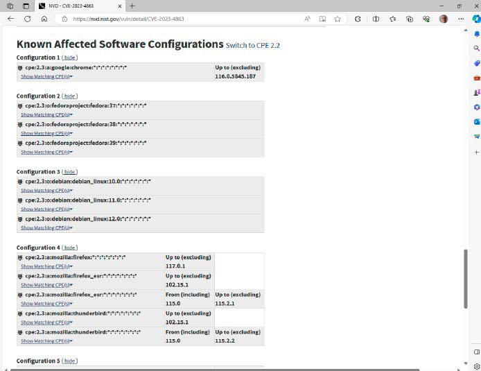 La entrada en la base de datos de vulnerabilidades del NIST enumera varios otros programas y sistemas operativos además de Google Chrome que eran vulnerables a la falla en el formato de gráficos Webp.