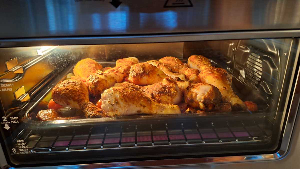 A view of the Chicken roasting in the Sage Smart Oven Air Fryer