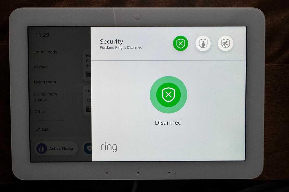 State of Ring Alarm Pro displayed on an Amazon Echo Hub