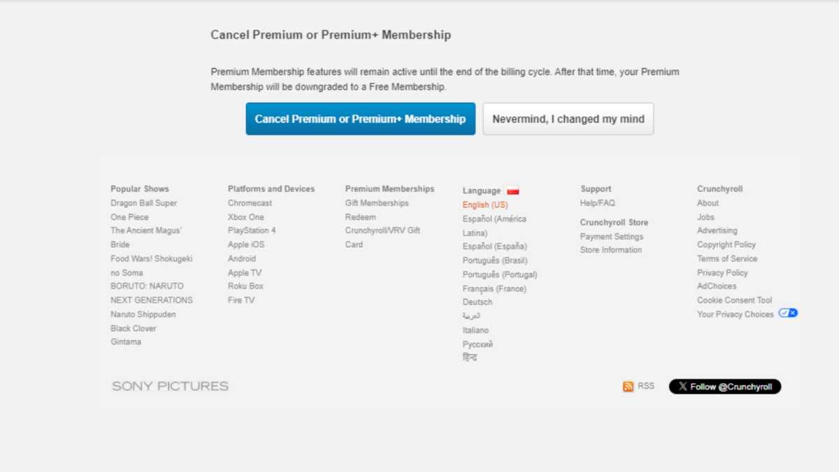 Crunchyroll - cancel subscription