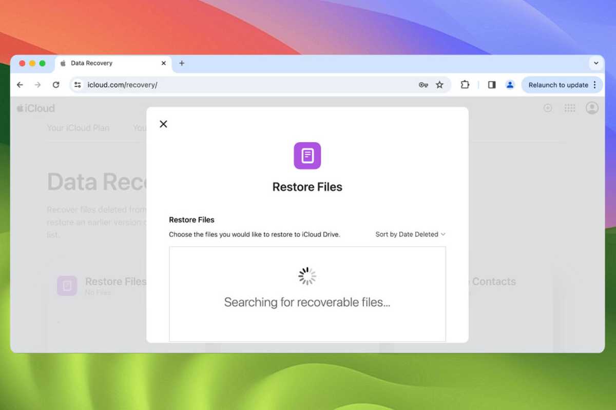 Restoring files from iCloud screenshot