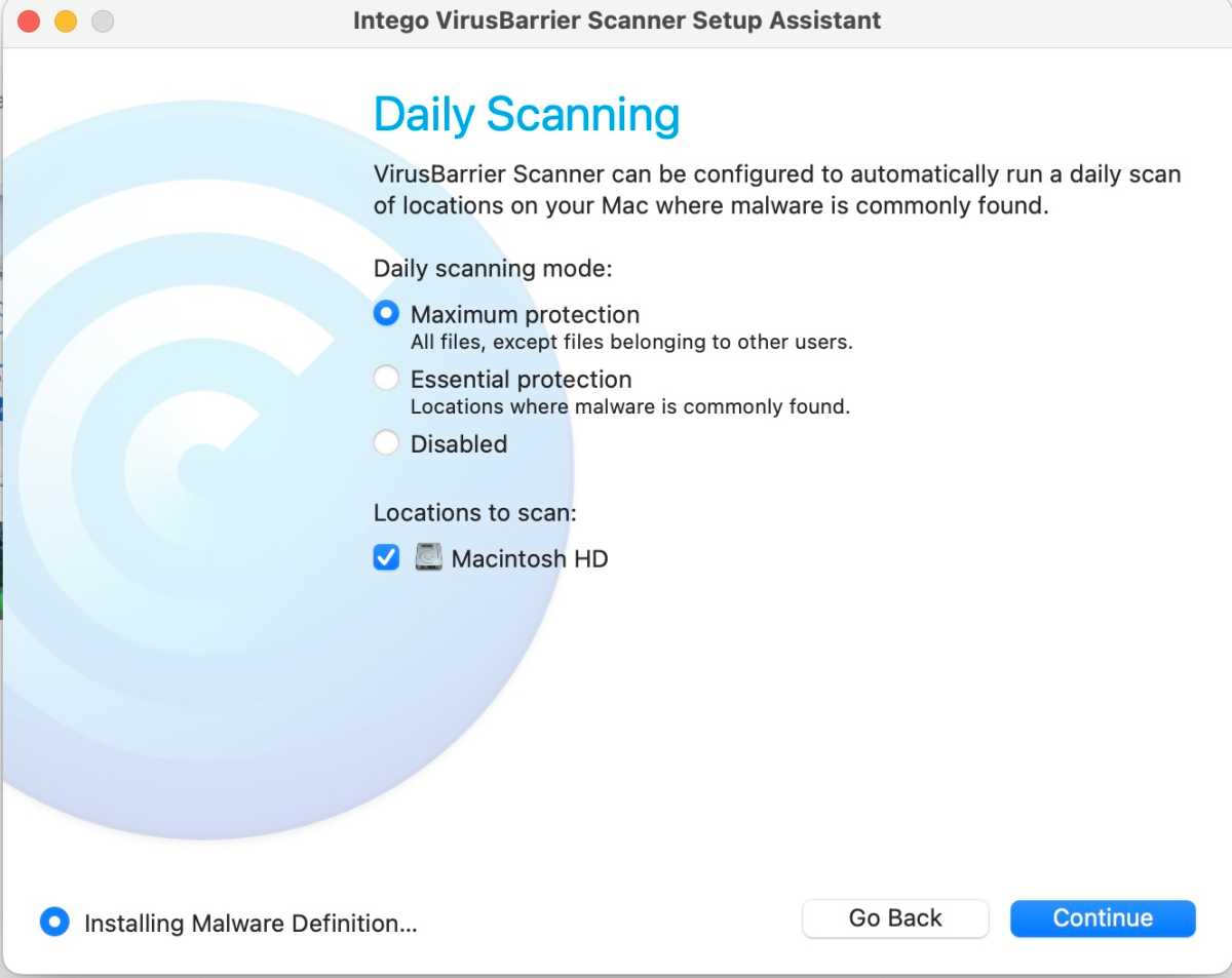 Intego VirusBarrier scanner set up 1