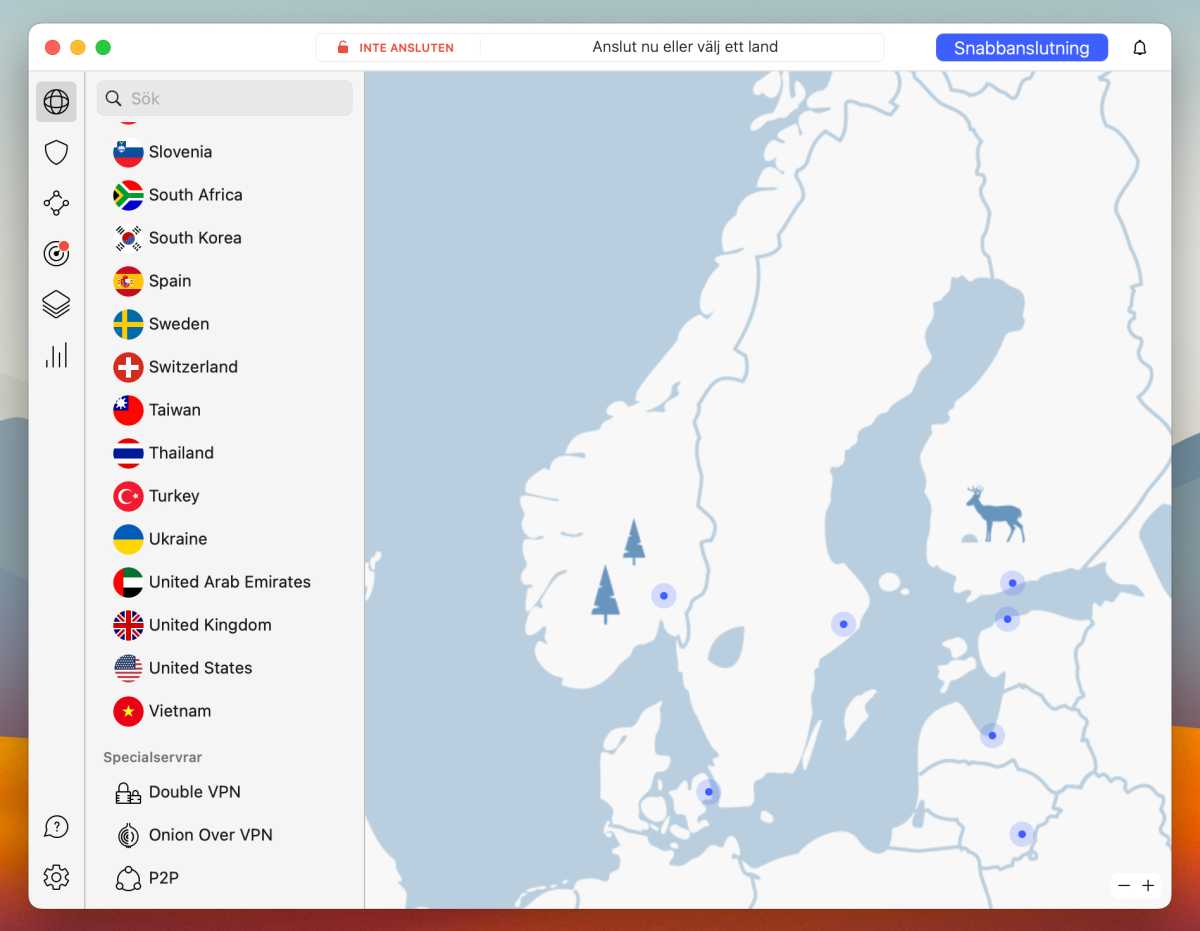 Karta över NordVPNs servrar