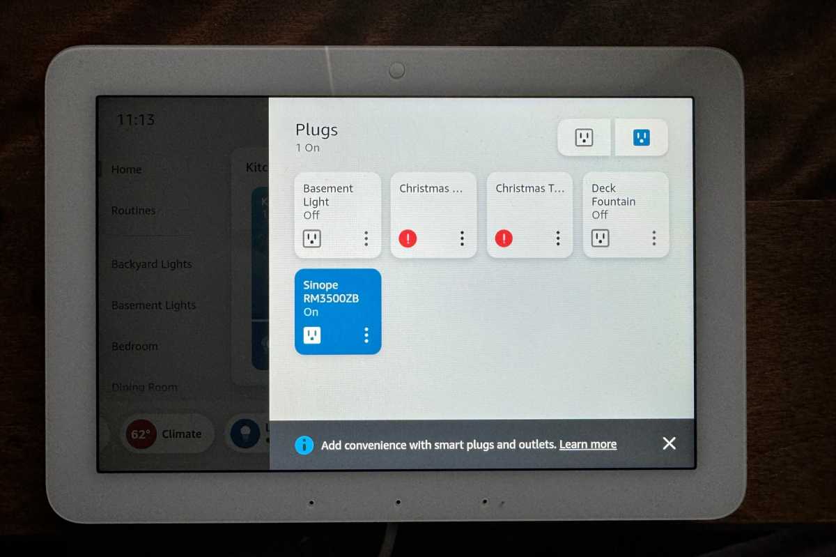 Amazon Echo Hub smart plug control widget