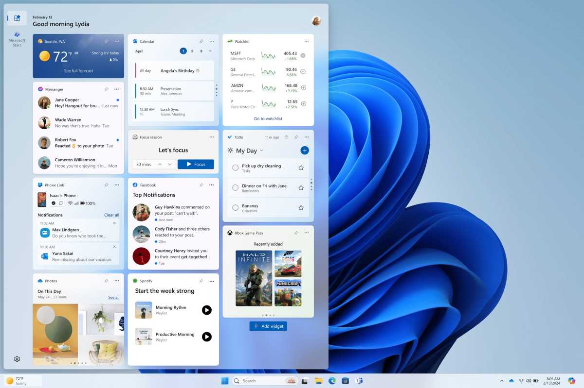 Widgets de prueba de Windows 11