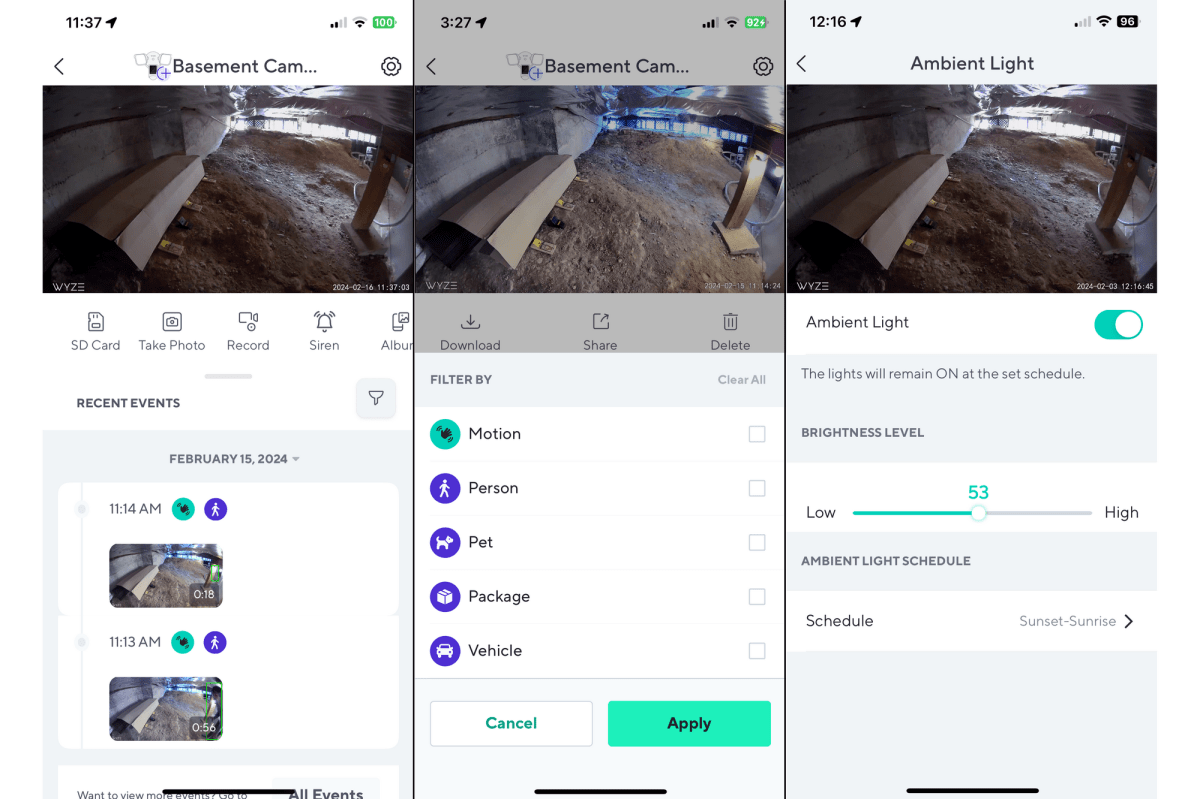 Wyze Cam Floodlight v2 app screenshots