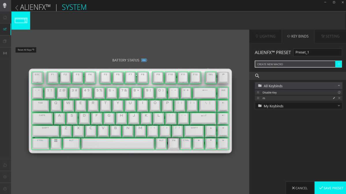 Software FX para teclado inalámbrico Alienware Pro