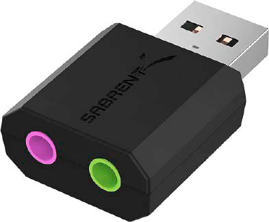 Especialmente en los portátiles que no disponen de entradas de audio, es posible adaptar conectores de audio por poco dinero mediante un adaptador USB.  En realidad, los adaptadores están destinados a conectar auriculares.