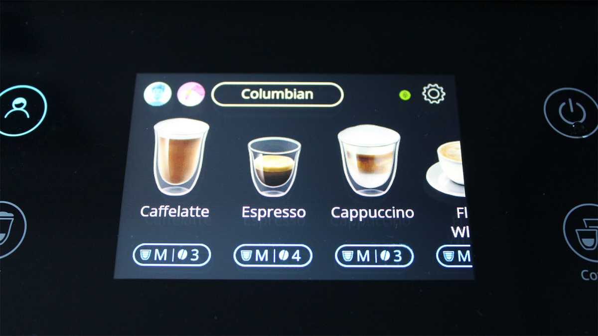 Full colour screen showing different coffee options