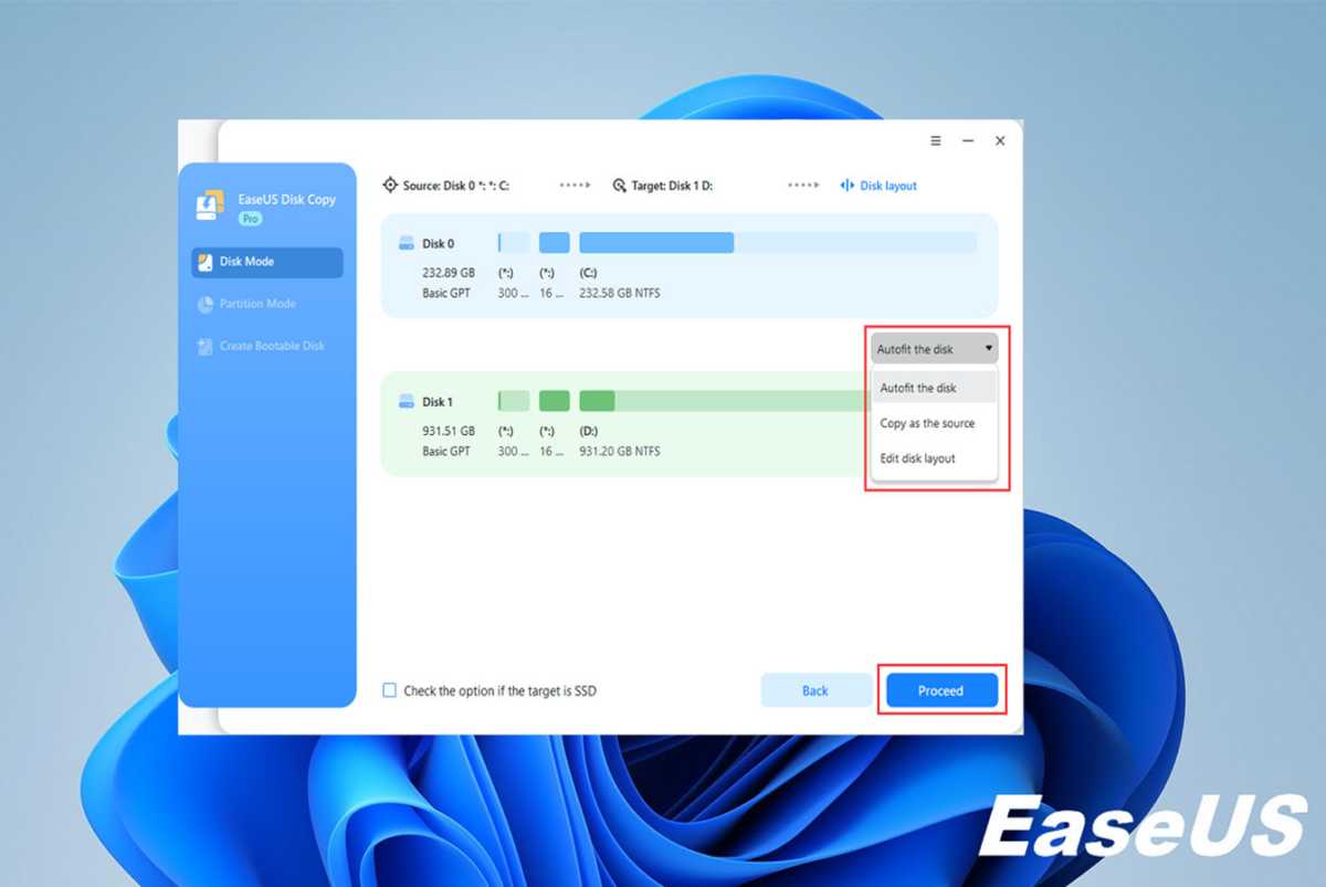 Editing the cloned hard drive layout