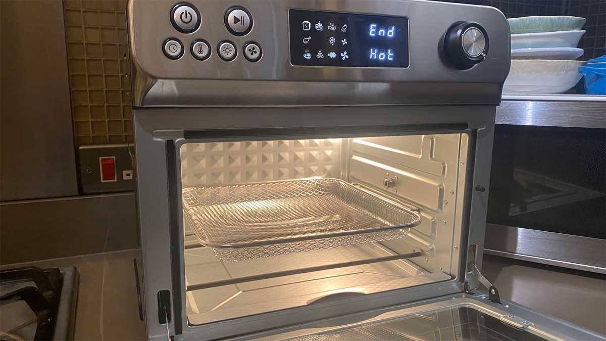 The interior of the air fryer oven