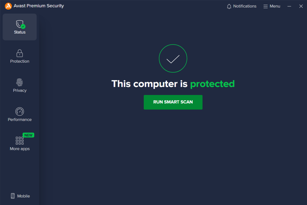 Avast Premium Security Status screen