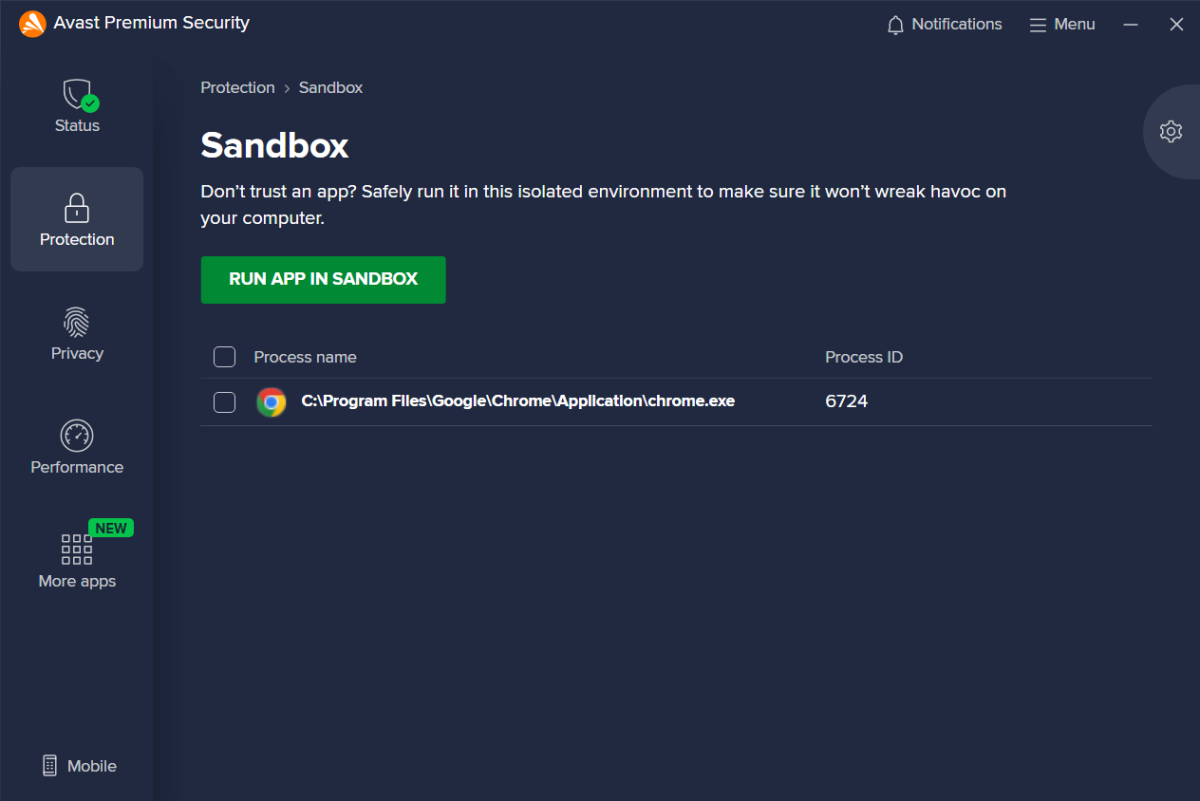 Avast Premium Security Sandbox