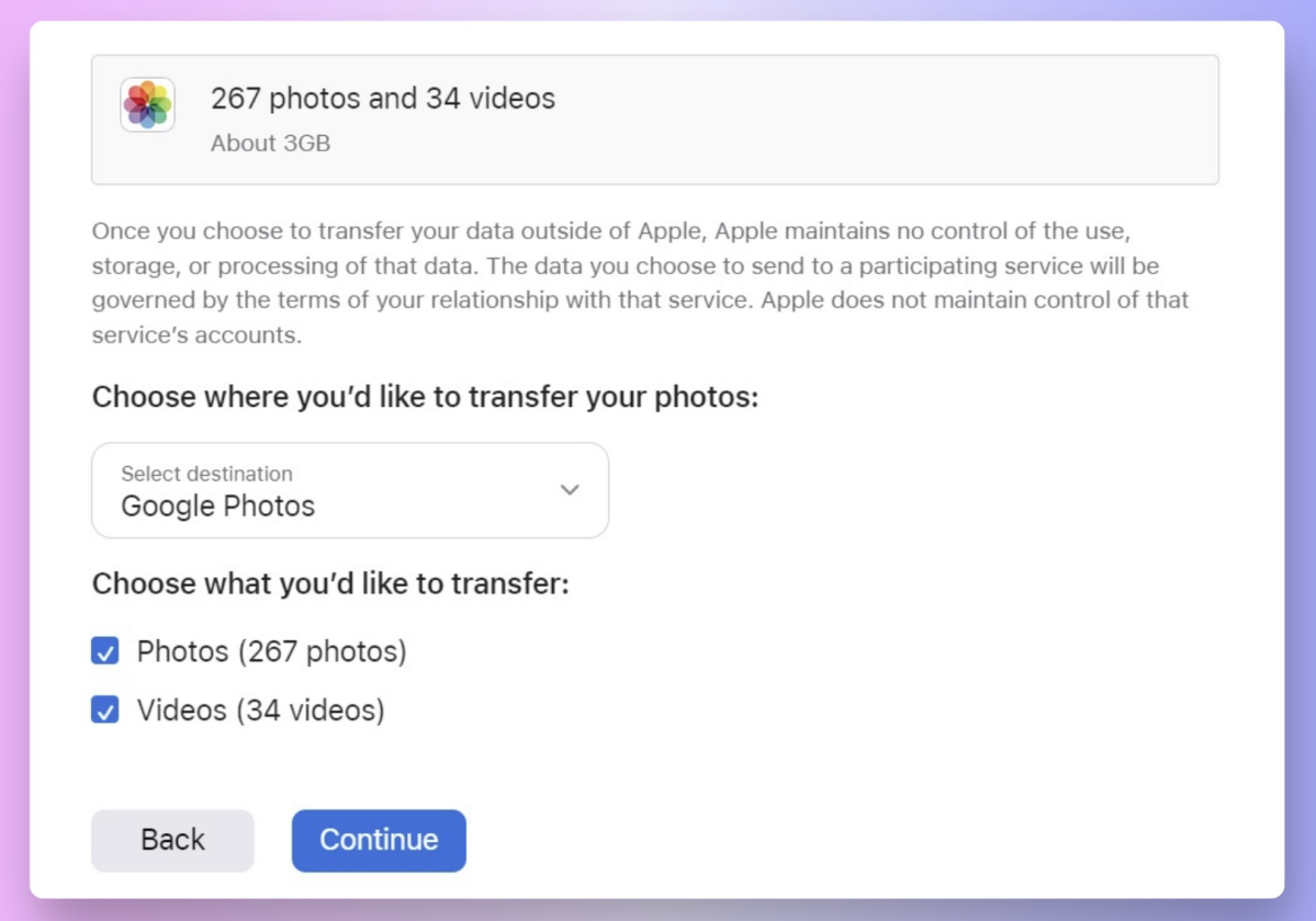 Transferring iCloud Photos to Google Photos