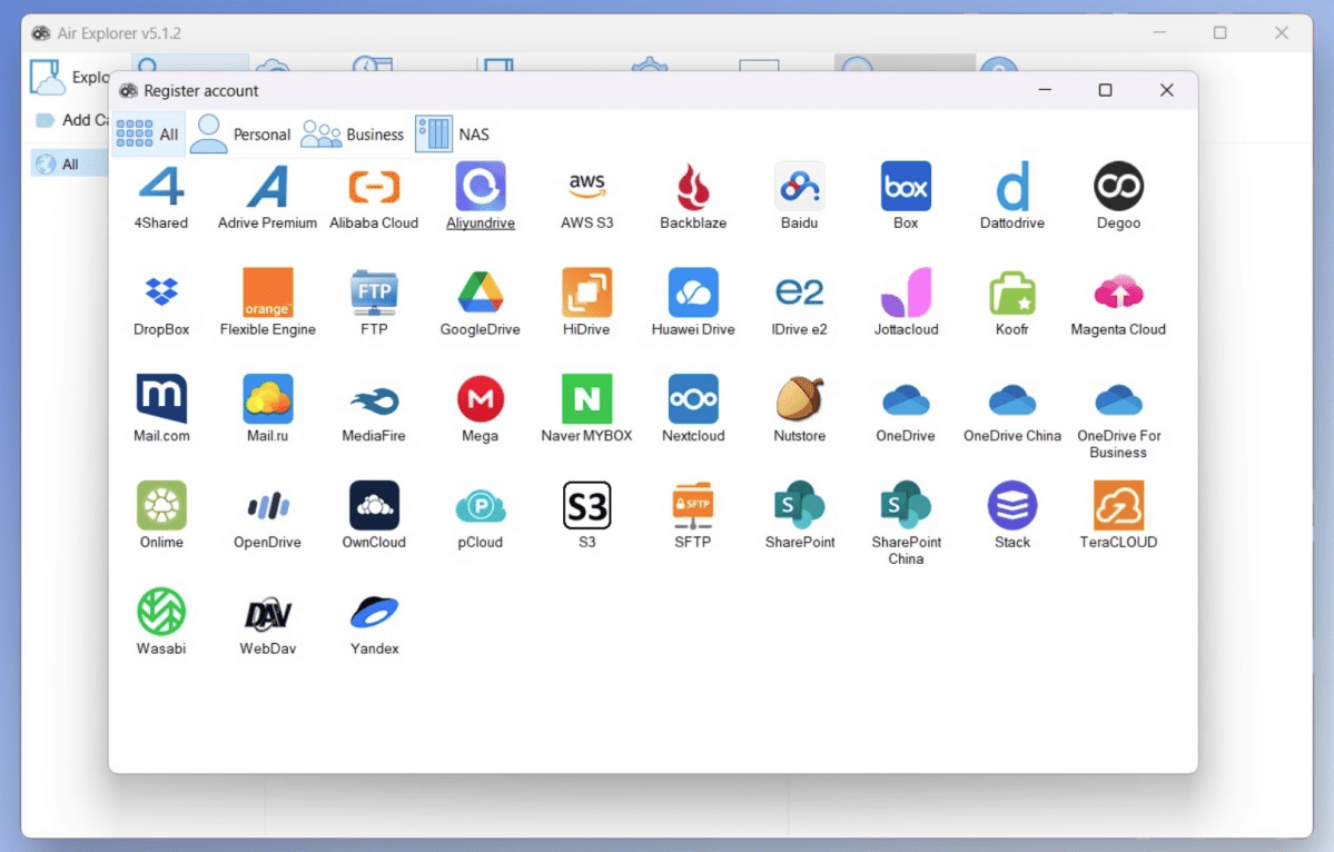 Air Explorer list of cloud storage services