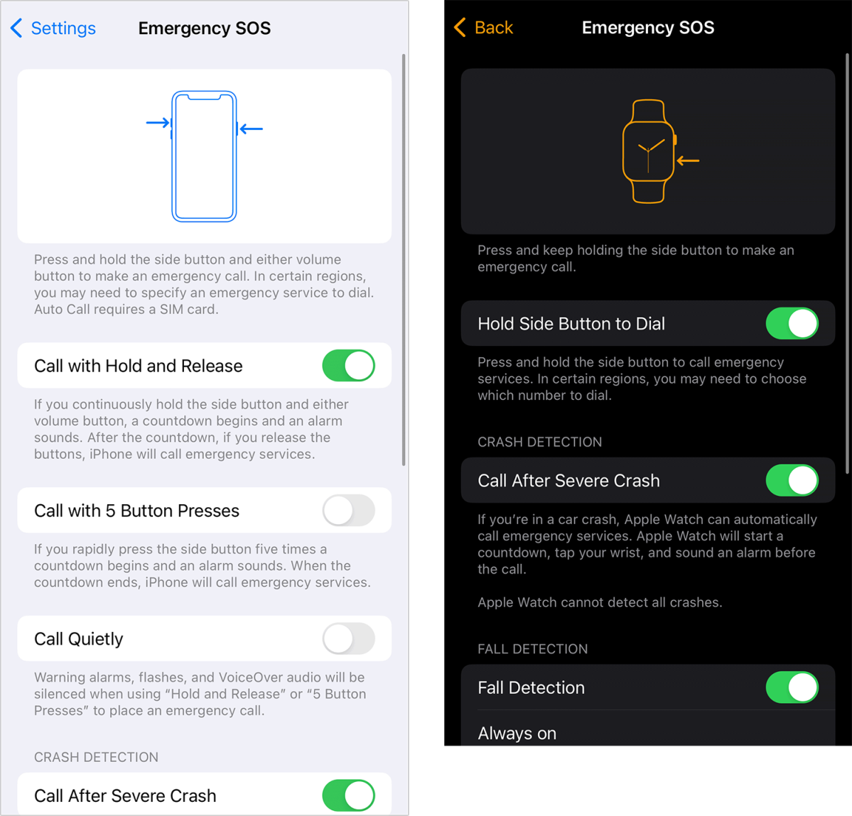 Emergency SOS settings