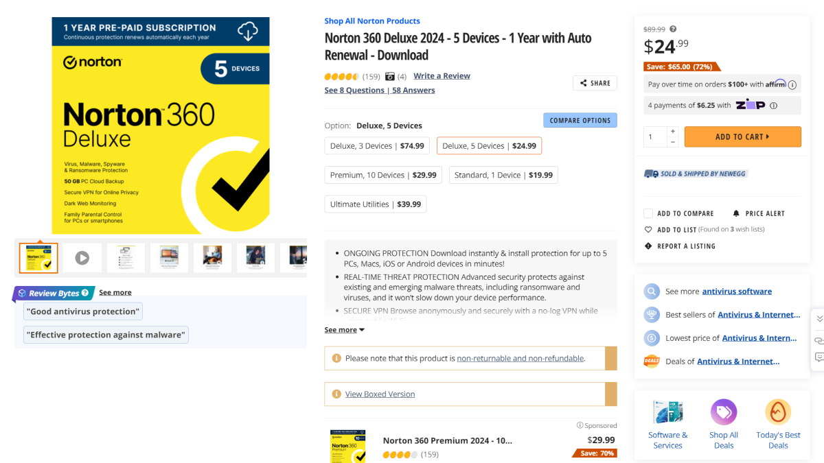 Norton 360 Deluxe en Newegg