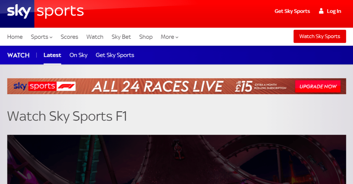 Sky Sports F1 watch page