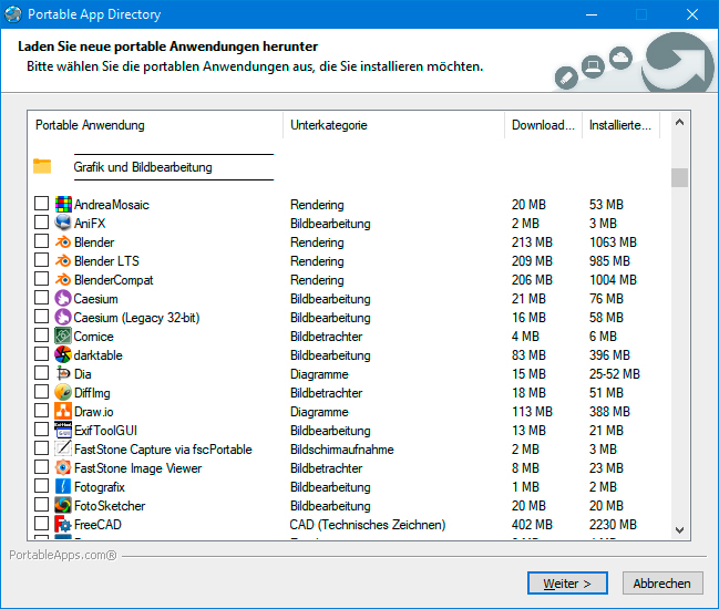 Portable Anwendungen: PortableApps.com Platform richtet die gewählten Programme ohne weitere Rückfragen ein. Das Tool sorgt auch für die Aktualisierung der Software.