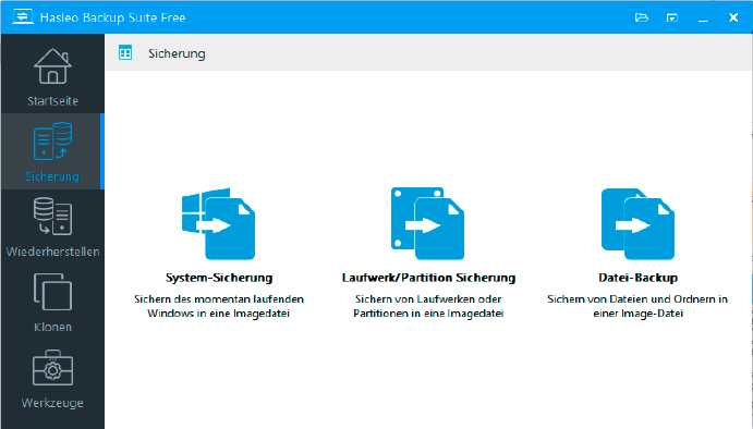  Hasleo Backup Suite bietet alle wichtigen Backup-Funktionen. Sie können damit das komplette System sichern oder nur Ordner mit wichtigen Daten.