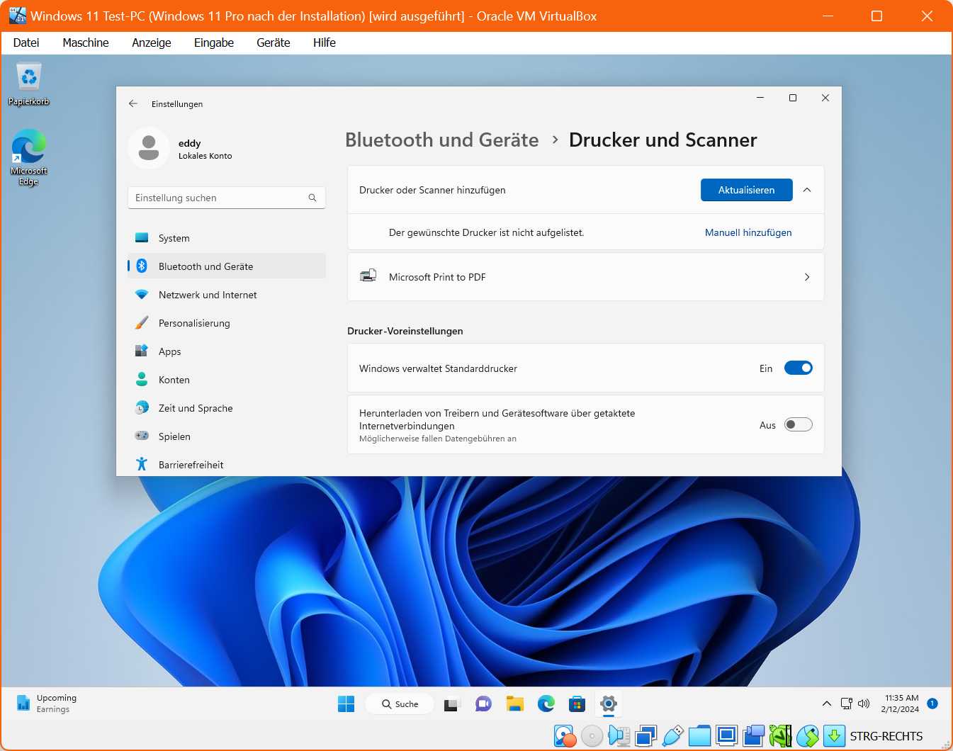 Für manche Geräte wie Drucker und Scanner ist es empfehlenswert, auch in der virtuellen Maschine die entsprechenden Treiber zu installieren. Die Einrichtung läuft dabei wie am Host-PC ab.