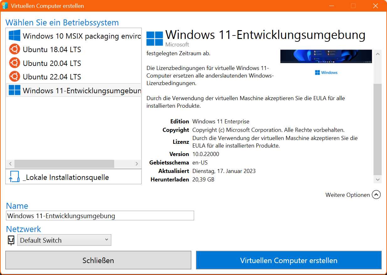 Auch Linux-Betriebssysteme wie Ubuntu sind in Hyper-V schnell startklar. Nutzen Sie die Hyper-V-Schnellerstellung, oder verwenden Sie eine heruntergeladene ISO-Datei als Installationsmedium.