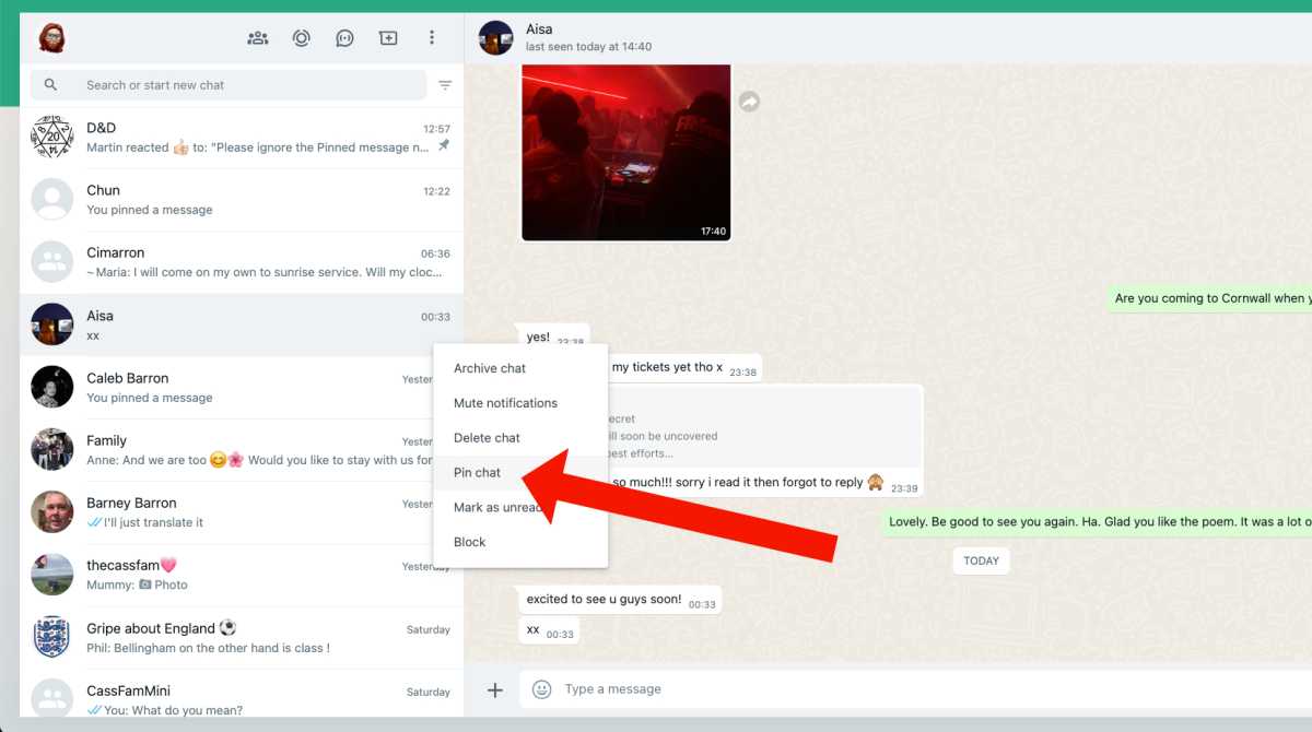 How to pin Whatsapp Chats