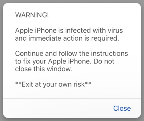 iPhone virus warning