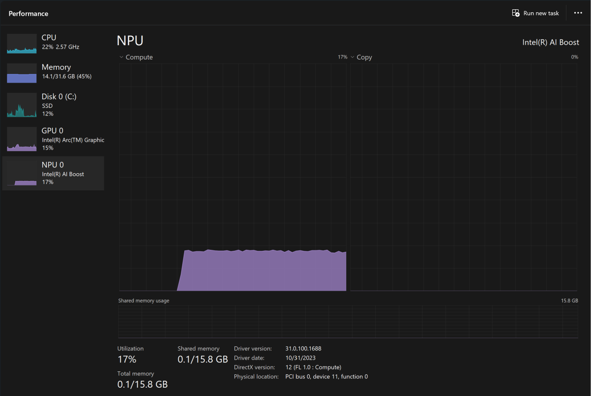 Utilización de NPU de prueba de audio de IA