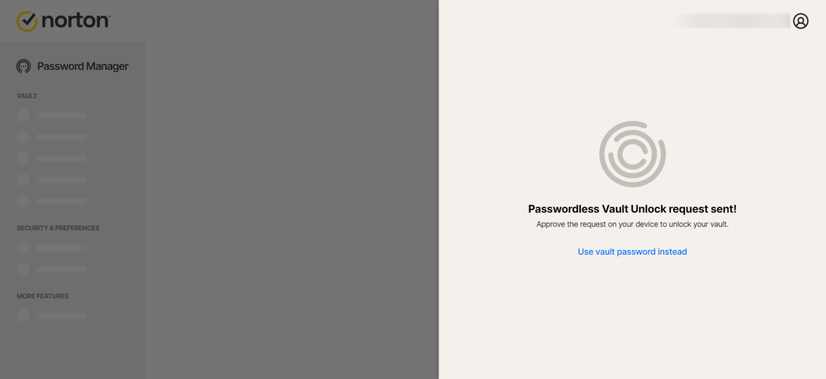 Norton 360 Deluxe password vault authentication via phone approval