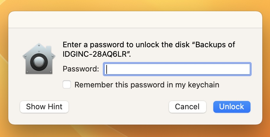 Backup drive password