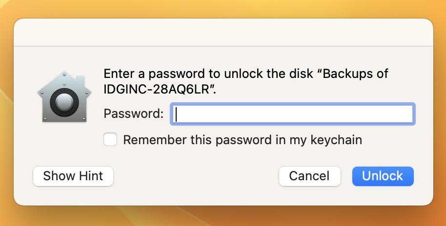 Backup Drive Password