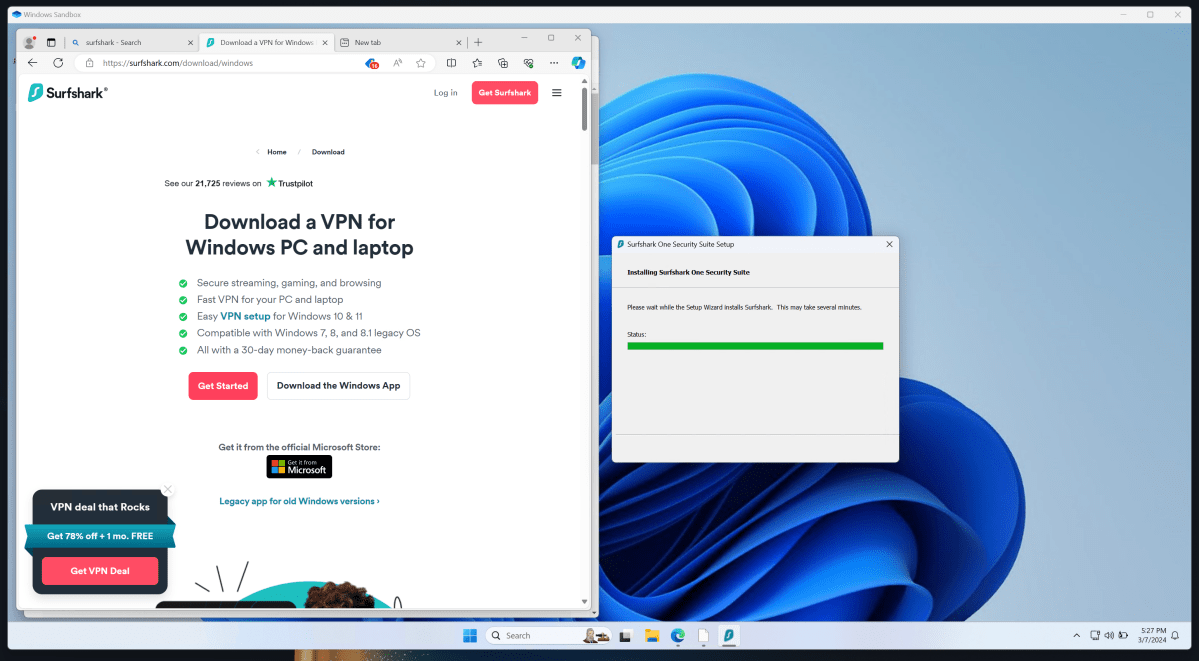 Windows Sandbox Surfshark VPN configuración paranoia PC
